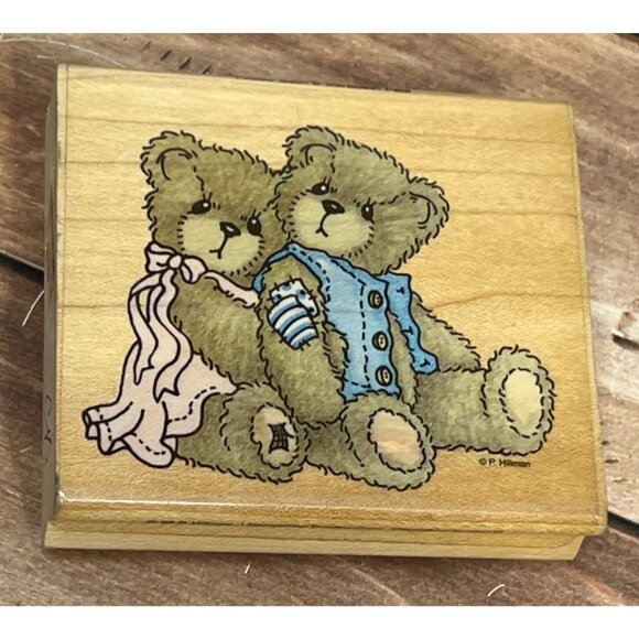Vintage Cherished Teddies Rubber Stamp TV003 Seth & Sarabeth Pals HILLMAN ENESCO - Picture 1 of 6